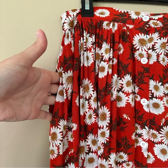 Red Daisy Maxi Skirt Pockets Women S Fall Cottagecore Flower Child Cottagecore - Picture 8 of 11